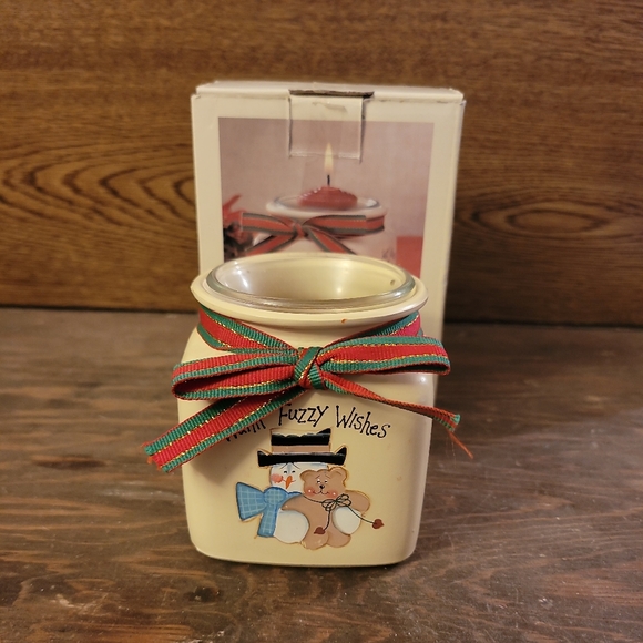 Votive Holiday Winter Candle Holder Jar Warm Fuzzy Wishes Country Decor Distress - Picture 4 of 8